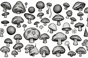 below is the planet earth, from which grows a large tree, the crown of which is the cap of a fly agaric tattoo idea