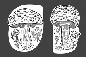 a large tree that grows from the small planet earth, the crown of which is the cap of a amanita tattoo idea