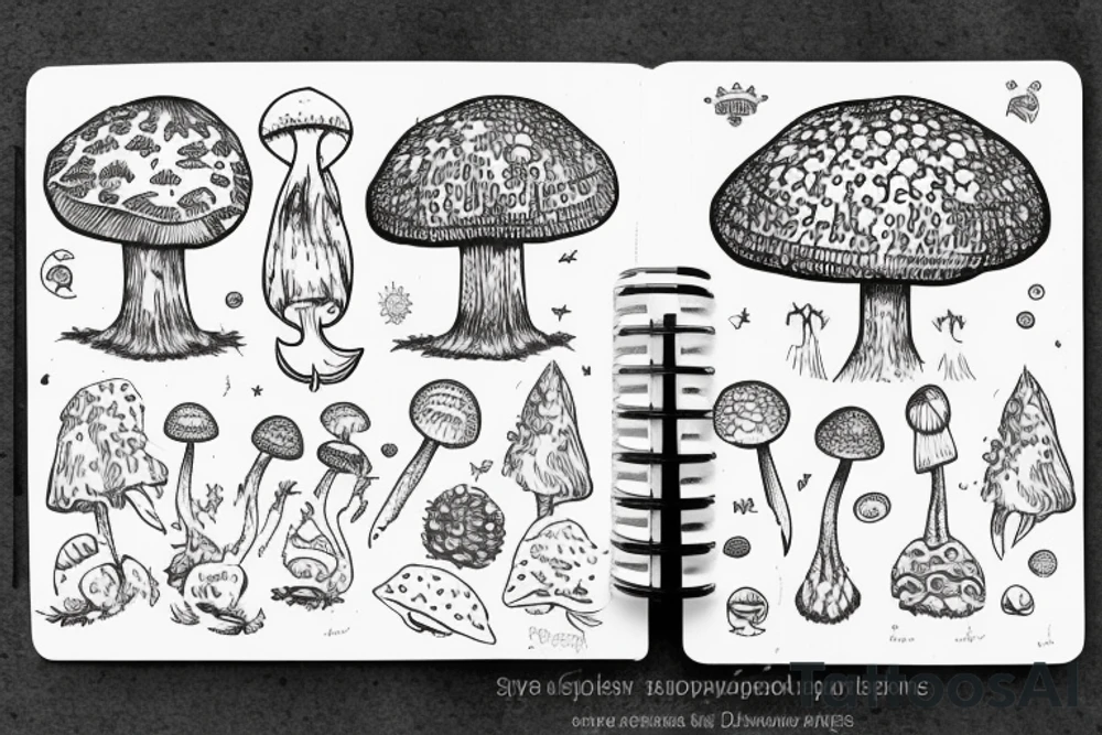 a large tree that grows from the small planet, the crown of which is the cap of a amanita tattoo idea