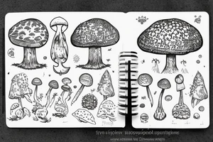 a large tree that grows from the small planet, the crown of which is the cap of a amanita tattoo idea