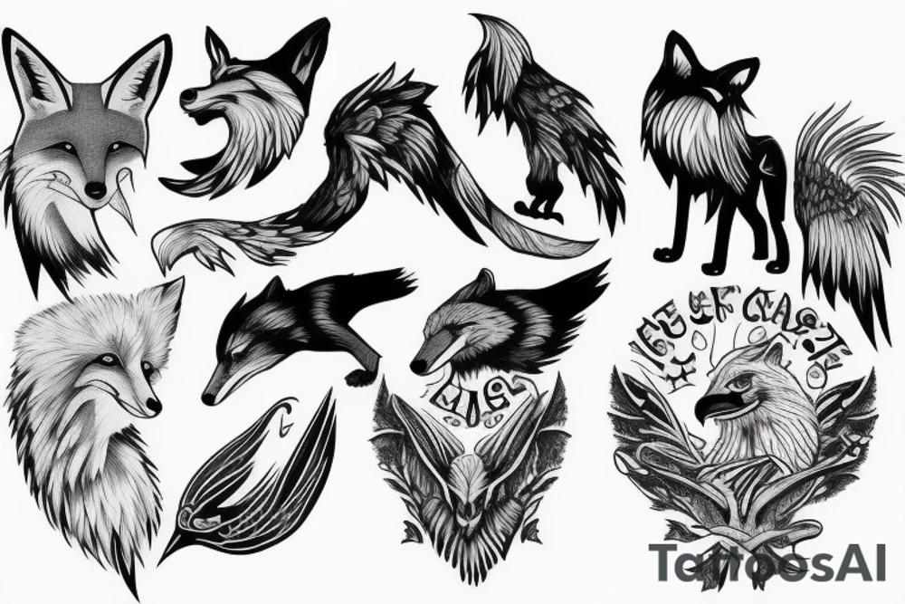 Fox and eagle tattoo idea