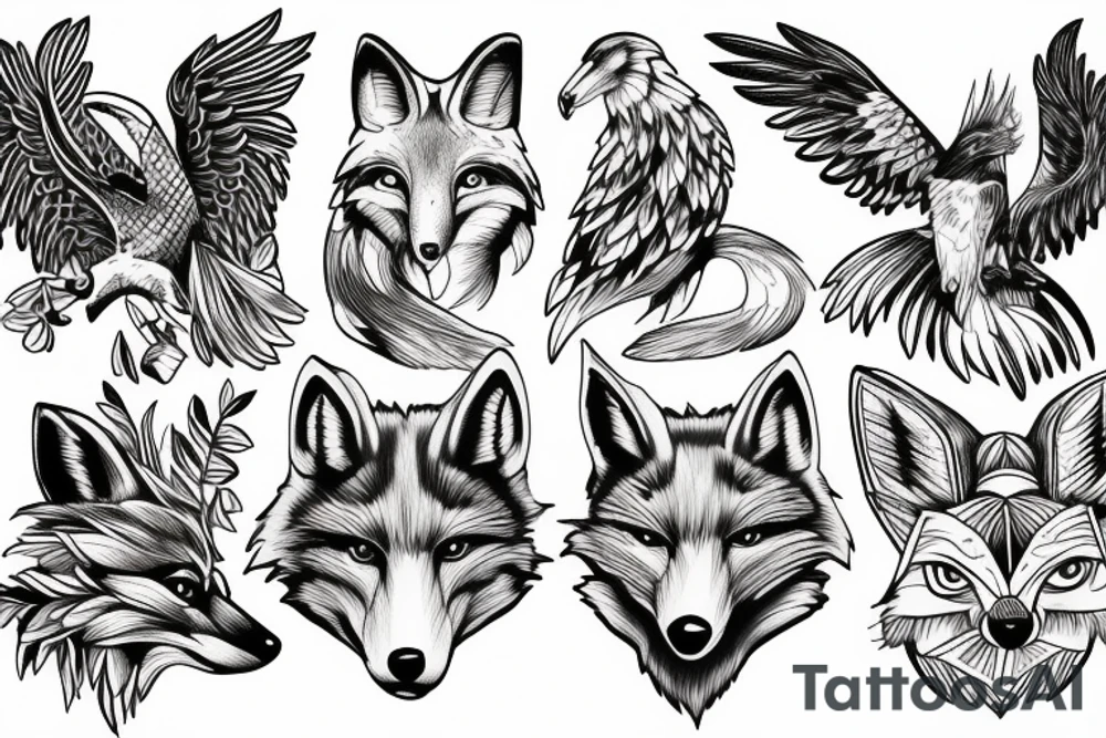Fox and eagle tattoo idea