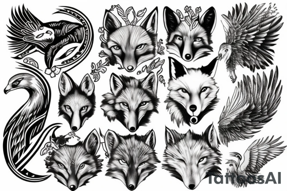 Fox and eagle tattoo idea