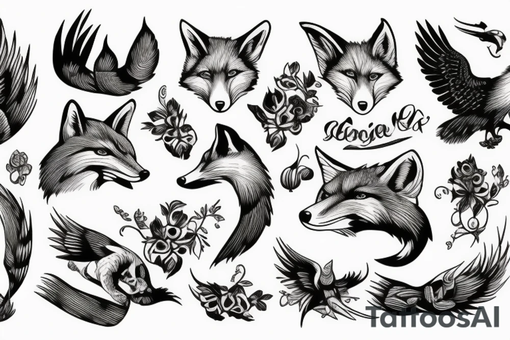 Fox and eagle tattoo idea