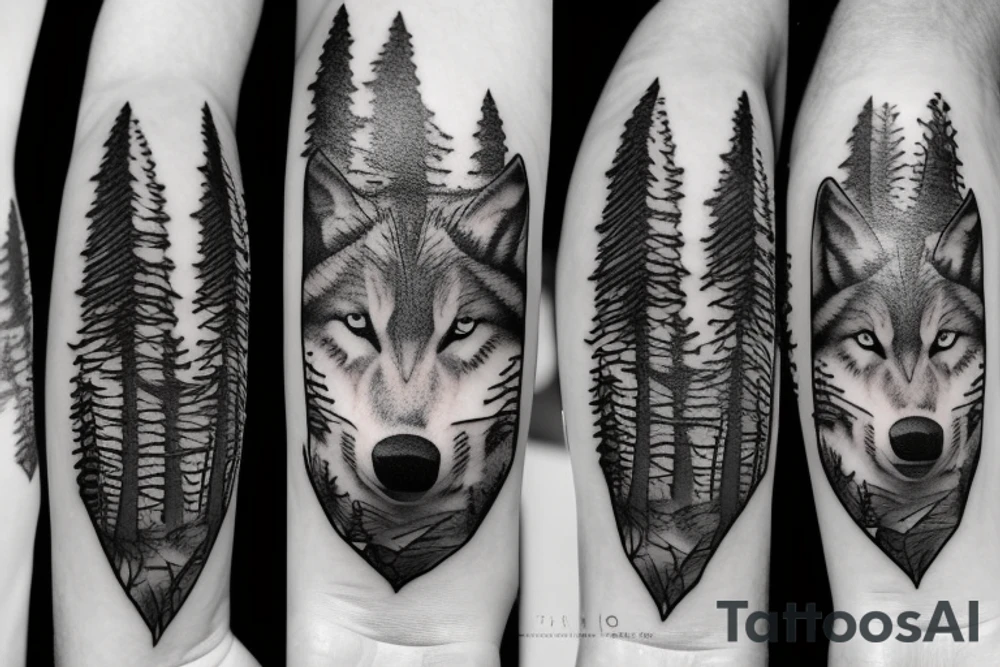 family in the forest with wolf tattoo idea