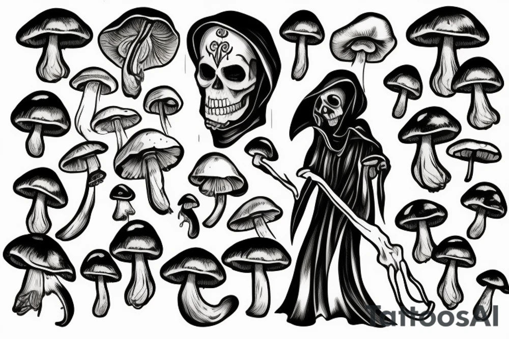 Grim reaper taking mushrooms tattoo idea