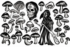 Grim reaper taking mushrooms tattoo idea