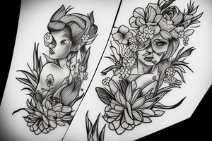 Lady swimmer with spring flowers pretty tattoo idea