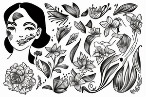 Lady swimmer with spring flowers pretty tattoo idea