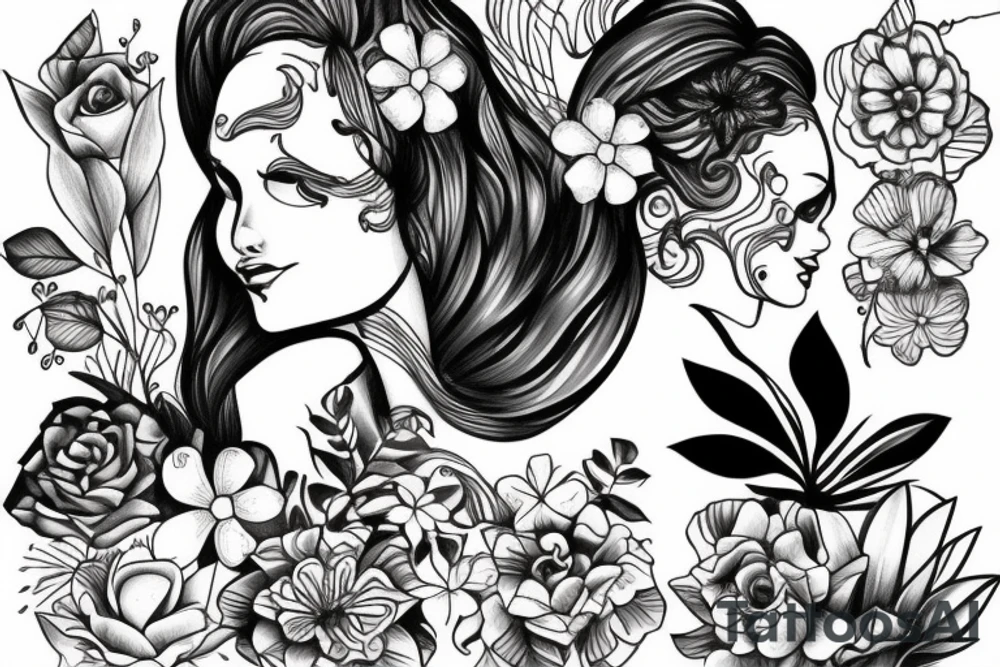 Lady swimmer with flowers tattoo idea