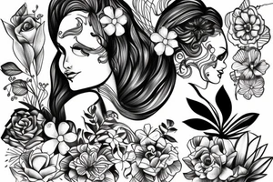 Lady swimmer with flowers tattoo idea