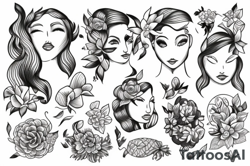 Lady swimmer with flowers tattoo idea