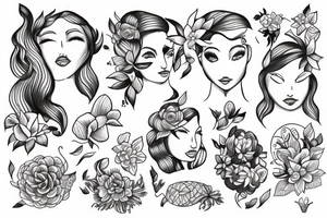 Lady swimmer with flowers tattoo idea