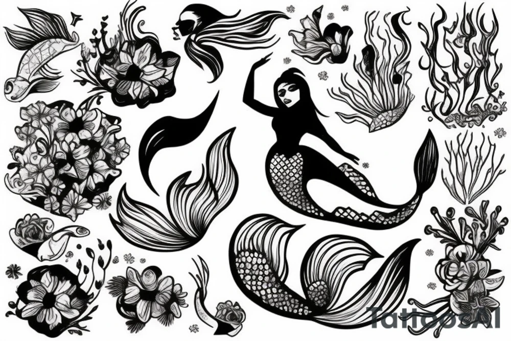 Mermaid  with flowers tattoo idea