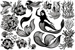 Mermaid  with flowers tattoo idea