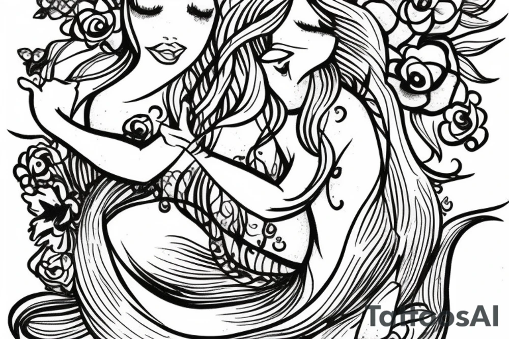 Mermaid  with flowers tattoo idea