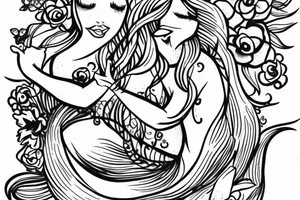 Mermaid  with flowers tattoo idea