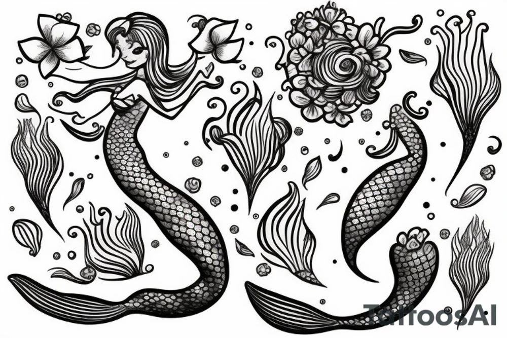Mermaid  with flowers tattoo idea