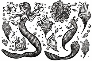 Mermaid  with flowers tattoo idea