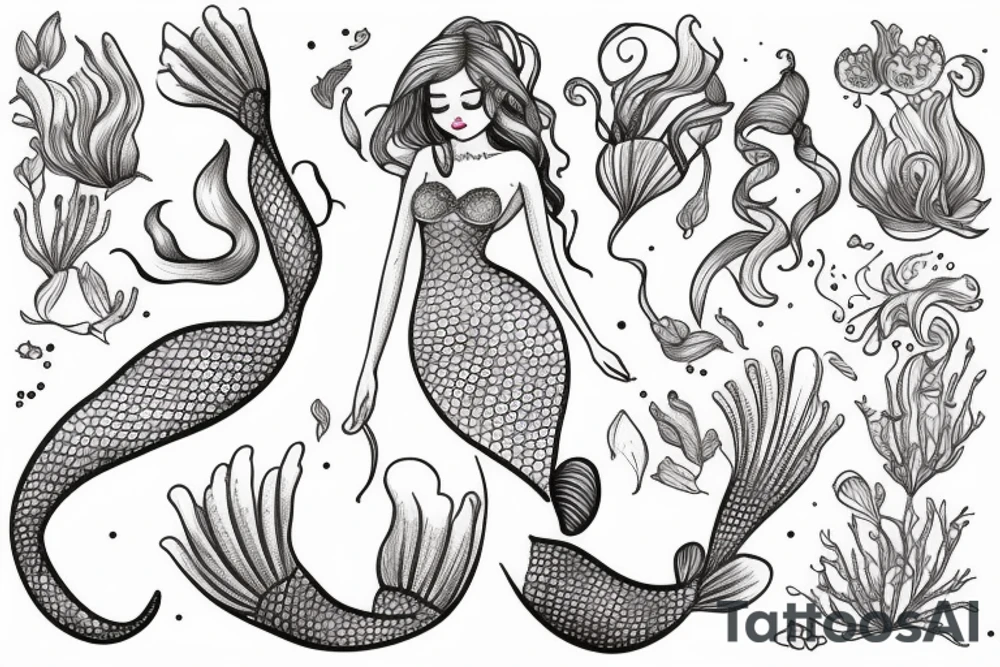 Mermaid  with flowers tattoo idea