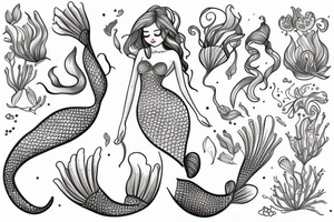 Mermaid  with flowers tattoo idea