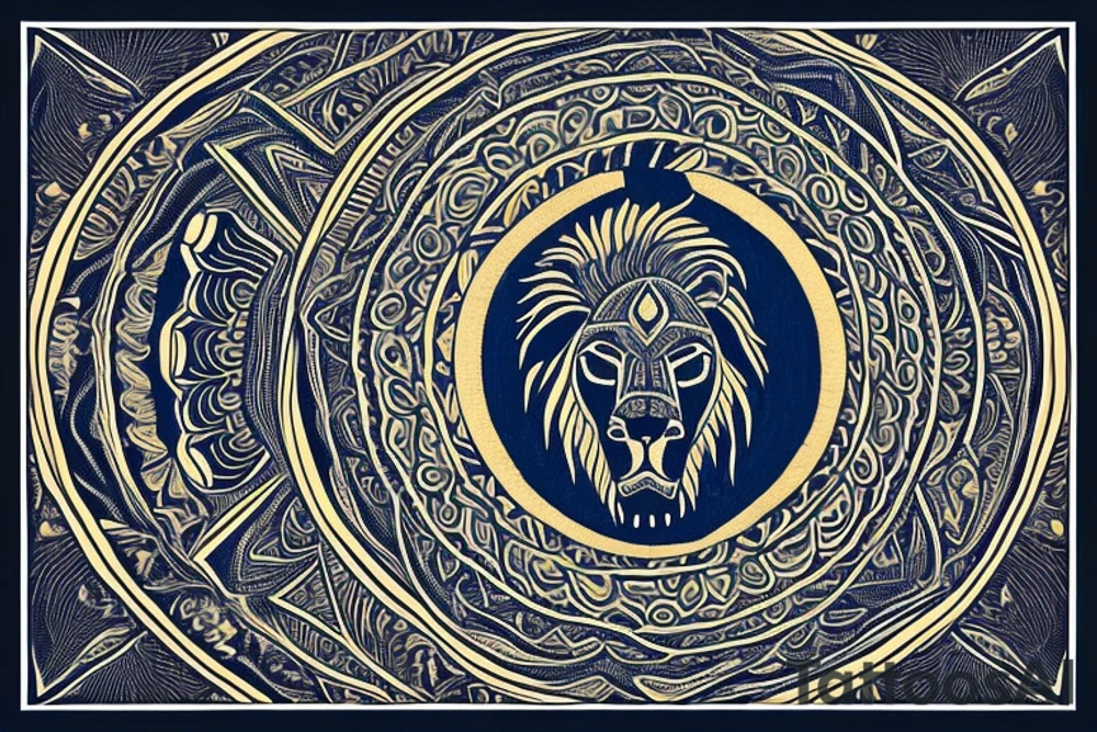 * A lion's head (representing your Leo sign) in the center of the mandala
* Rays of sunlight emanating from the lion's head, symbolizing warmth, energy, and positivity
* A banner wrapped around the lion's head with the word "Family" inscribed, representing the importance of your loved ones
* A pair of hands clasped in prayer positioned below the lion's head, symbolizing your spiritual beliefs and the power of prayer
* The phrase "Dream Big" written in flowing script above the lion's head, encouraging you to reach for the stars
* A small bird in flight, representing freedom of thought and the ability to break free from limiting beliefs
* The phrase "Free Your Mind" written in bold letters beneath the bird, reminding you to let go of negative thoughts and embrace positivity
* The phrase "Enjoy Your Journey" written in a smaller font at the bottom of the mandala, encouraging you to savor every moment of your life's journey tattoo idea