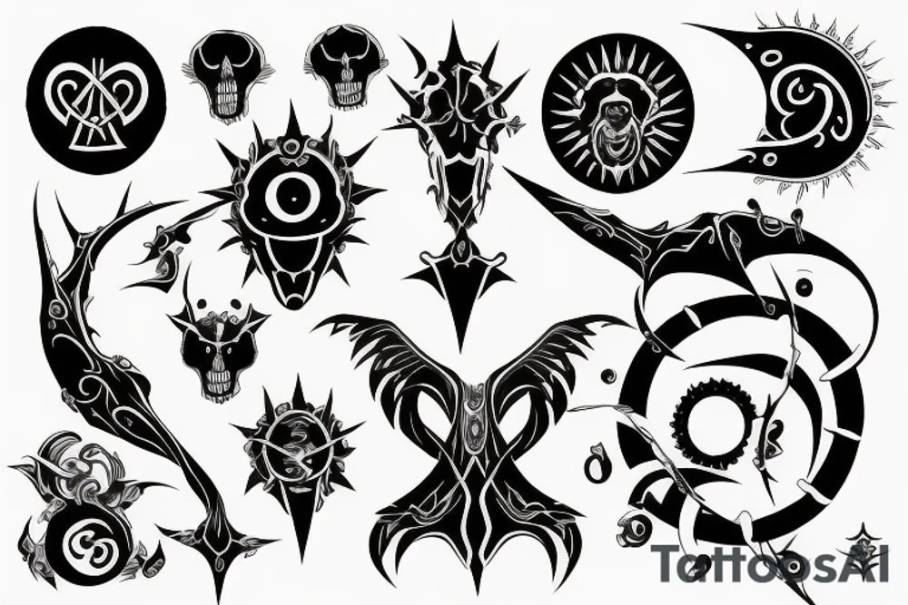 Black sun sign in Gothic style tattoo idea