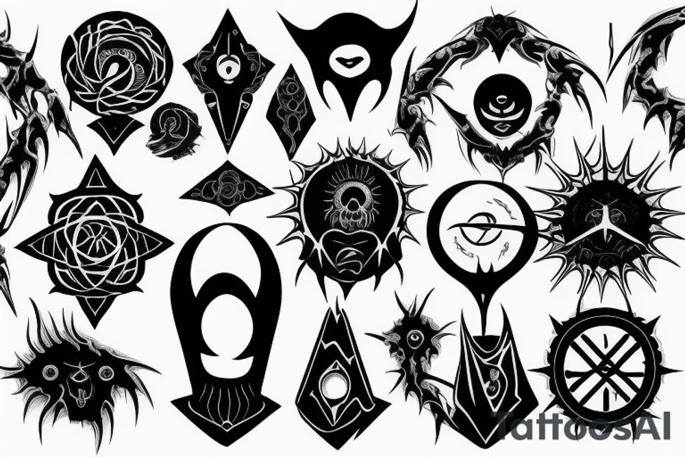 Black sun sign in Gothic style tattoo idea