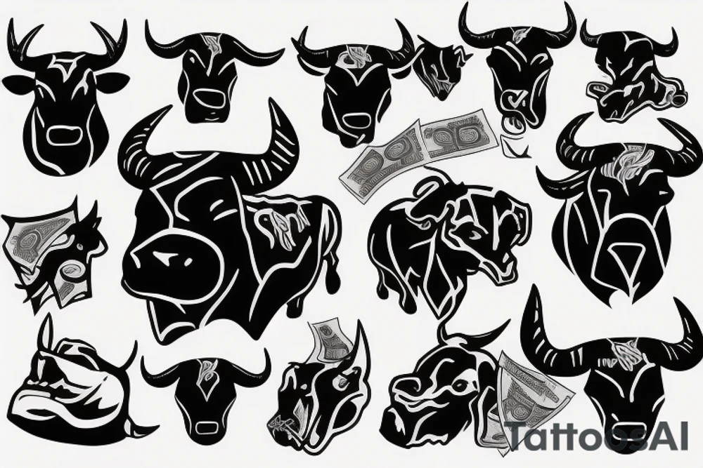 bull, money, knife, aggressive tattoo idea