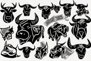 bull, money, knife, aggressive tattoo idea