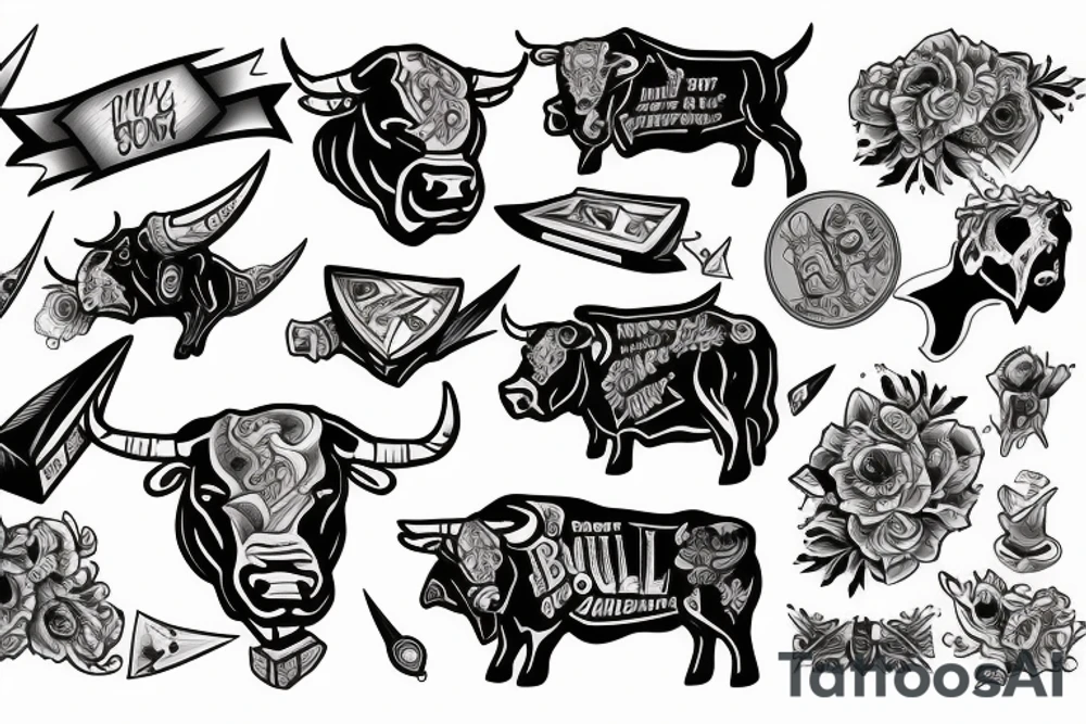 bull, money, knife, aggressive tattoo idea