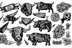 bull, money, knife, aggressive tattoo idea