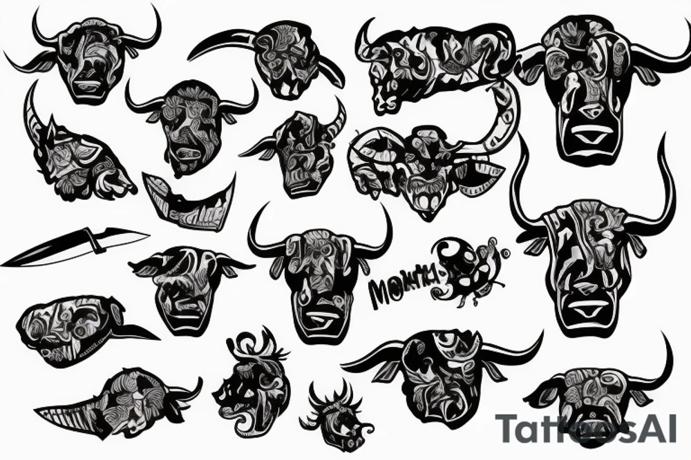 bull, money, knife, aggressive tattoo idea