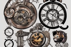 Steampunk, Cat, clock tattoo idea