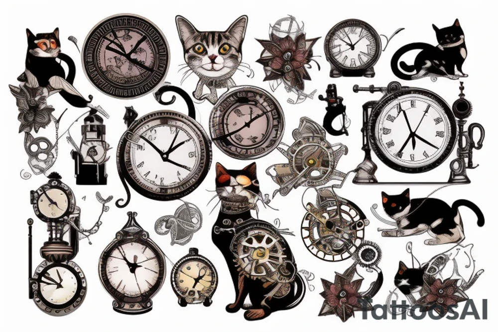 Steampunk, Cat, clock tattoo idea