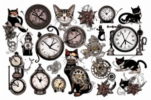 Steampunk, Cat, clock tattoo idea