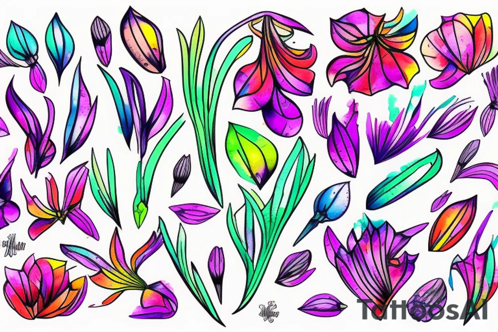 Neon clover with splashes and lines tattoo idea