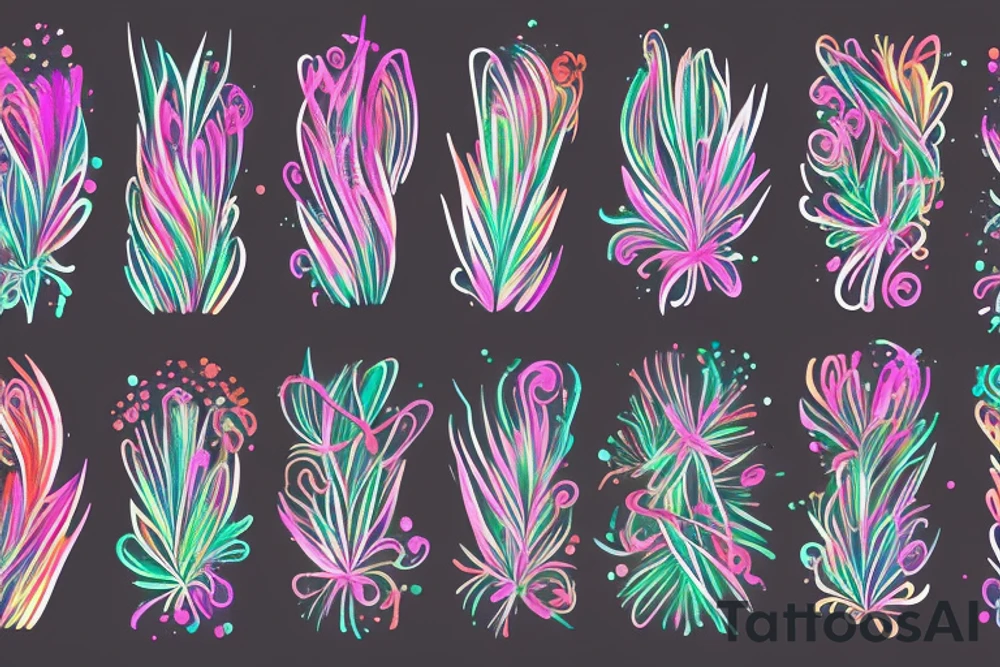 Neon clover with splashes and lines tattoo idea