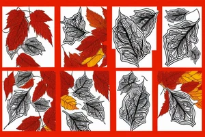 The red, orange and yellow leaves of a maple tree are intertwined with fire. All of this is covered in white contrasting tribal tattoo idea