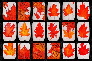 The red, orange and yellow leaves of a maple tree are intertwined with fire. All of this is covered in white contrasting tribal tattoo idea