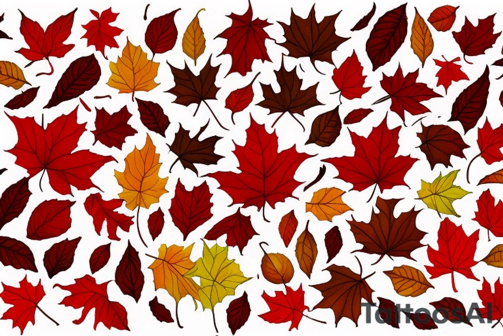 The red, orange and yellow leaves of a maple tree are intertwined with fire. All of this is covered in white contrasting tribal tattoo idea