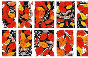 The red, orange and yellow leaves of a maple tree are intertwined with fire. All of this is covered in white contrasting tribal tattoo idea