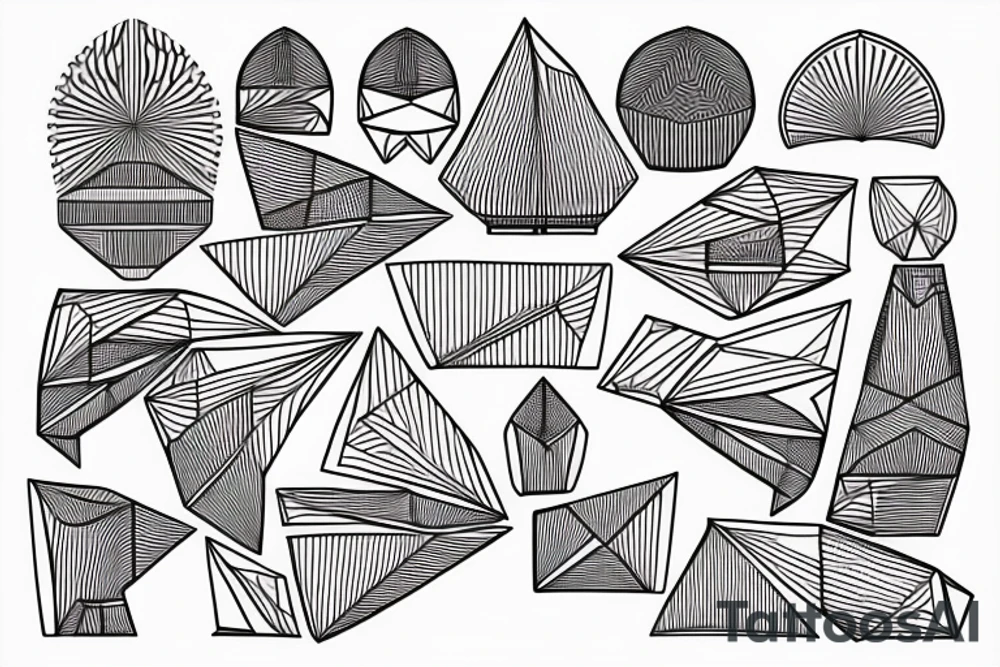 Sydney Opera house architecture blueprints with geometric patterns in fine lines tattoo idea