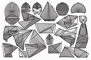 Sydney Opera house architecture blueprints with geometric patterns in fine lines tattoo idea