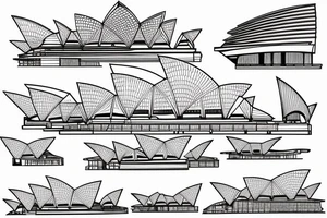 Sydney Opera house architecture blueprints in fine lines tattoo idea