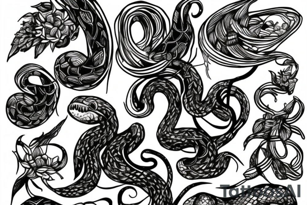 snake flowers tattoo idea