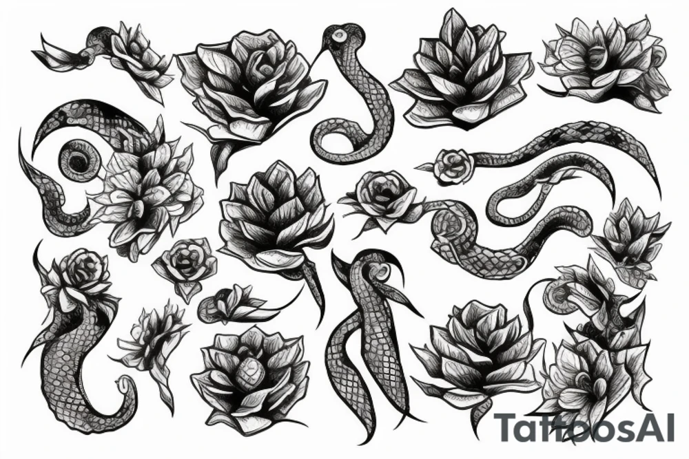 snake flowers tattoo idea