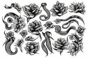 snake flowers tattoo idea