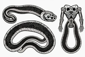 two symmetrical skeletons of a snake, located from the waist to the middle of the hips tattoo idea