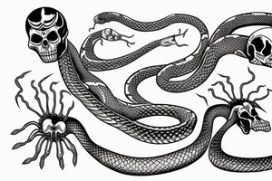 two symmetrical skeletons of a snake, located from the waist to the middle of the hips tattoo idea